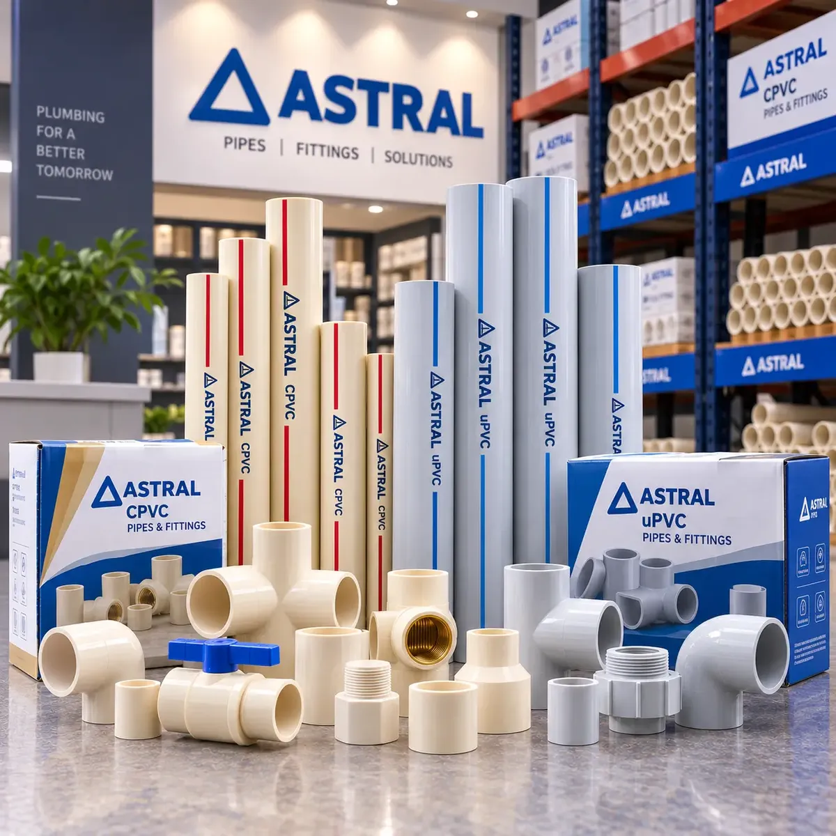 Astral CPVC and UPVC pipes and fittings displayed for supply in Chennai