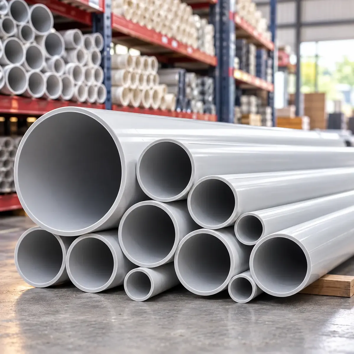 Stacked PVC pipes ready for supply in Chennai
